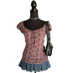 brown & purple off the shoulder top